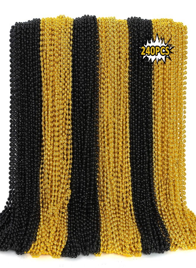 EOBOH 240PCS Black Gold Beads, New Years Eve Black and Gold Party Decorations, 33" Festival Black Gold Beaded Necklace Accessories Bulk, New Years Graduations Mardi Gras Parade Throw Accessories - Image 1